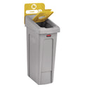 Rubbermaid Commercial Slim Jim Recycling Station Kit, 1-Stream Bottles and Cans, 23 gal, Plastic, Yellow/Gray (2185052)