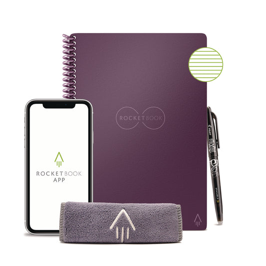 Rocketbook Core Smart Notebook, College Rule, Plum Cover, (38) 8.8 x 6 Sheets (EVR2EKCRR)