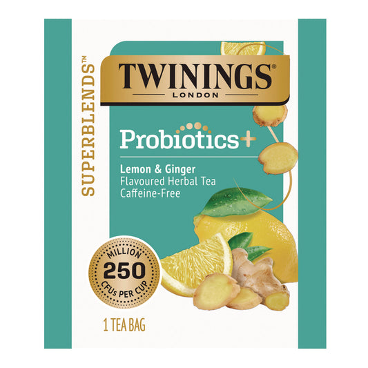 TWININGS Probiotics Lemon and Ginger Herbal Tea Bags, 0.05 oz, 18/Box (TNA95223)