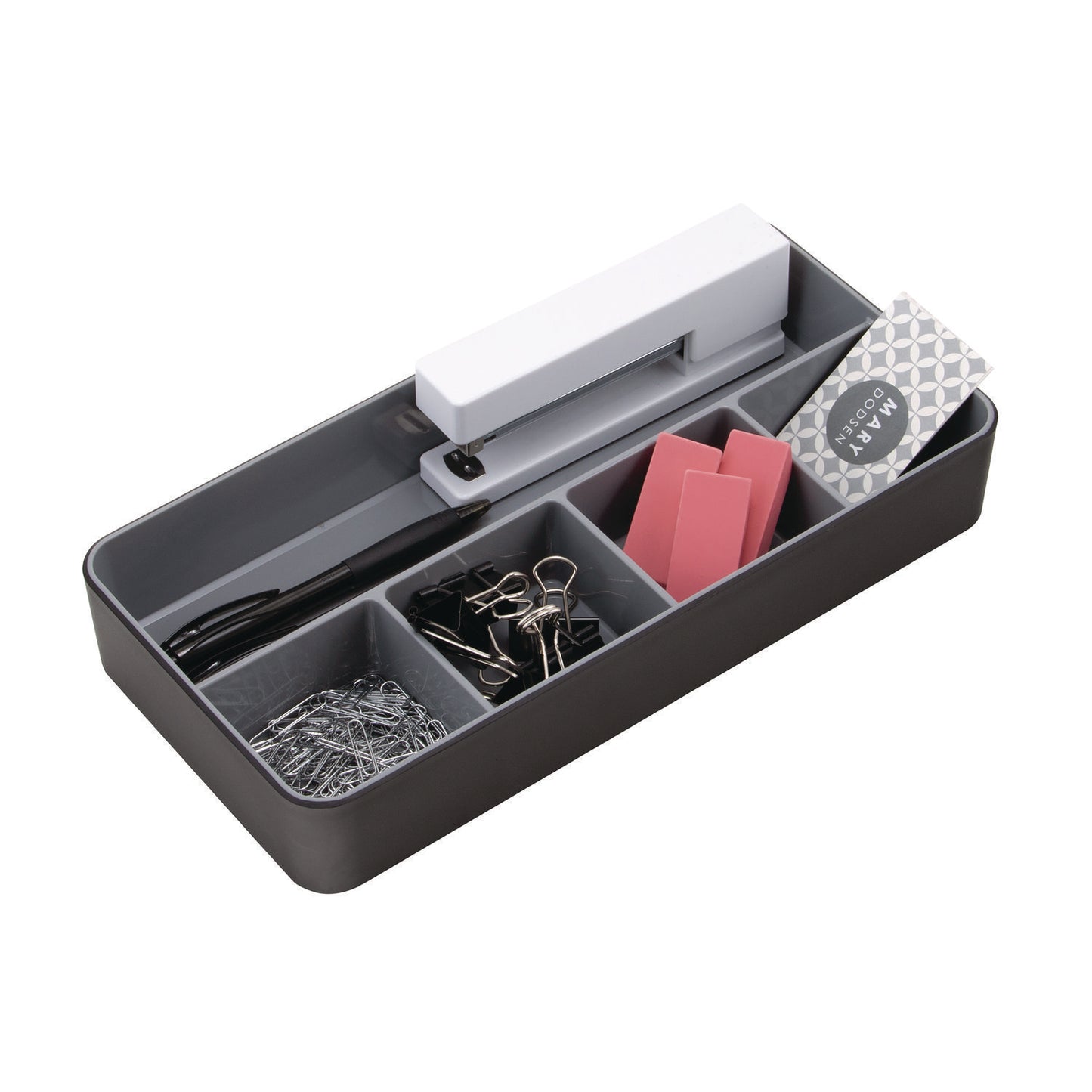 Advantus Fusion Five-Compartment Plastic Accessory Holder, Plastic, 12.25 x 6 x 2, Black/Gray (37682)