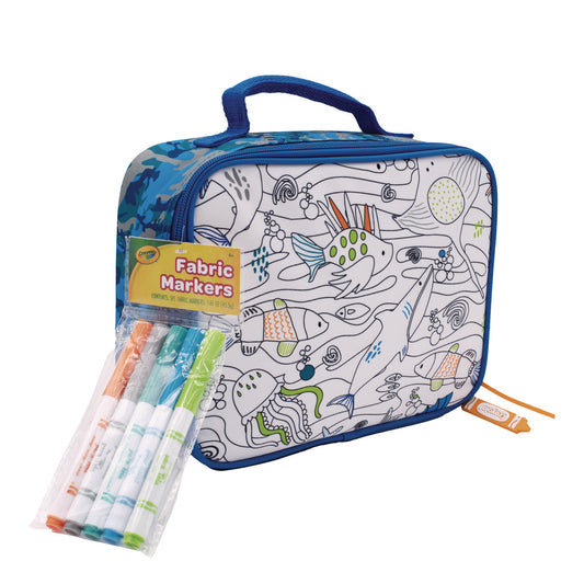 Crayola Color-Your-Own Lunch Bag with Marker Set, Oceanfront, 9.5 x 3.5 x 7.5, Blue Camo (B23CL56807ST)