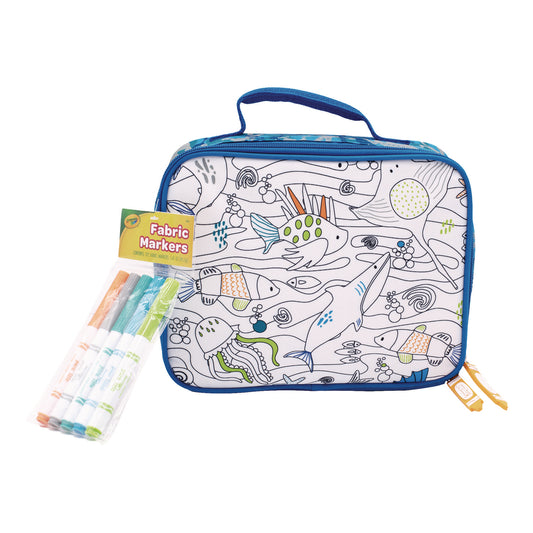 Crayola Color-Your-Own Lunch Bag with Marker Set, Oceanfront, 9.5 x 3.5 x 7.5, Blue Camo (B23CL56807ST)