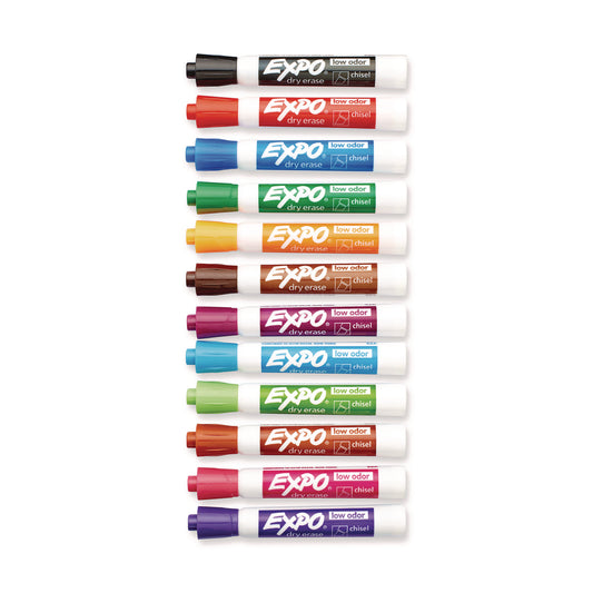 EXPO Low-Odor Dry-Erase Marker, Broad Chisel Tip, Assorted Colors, 12/Box (81043)