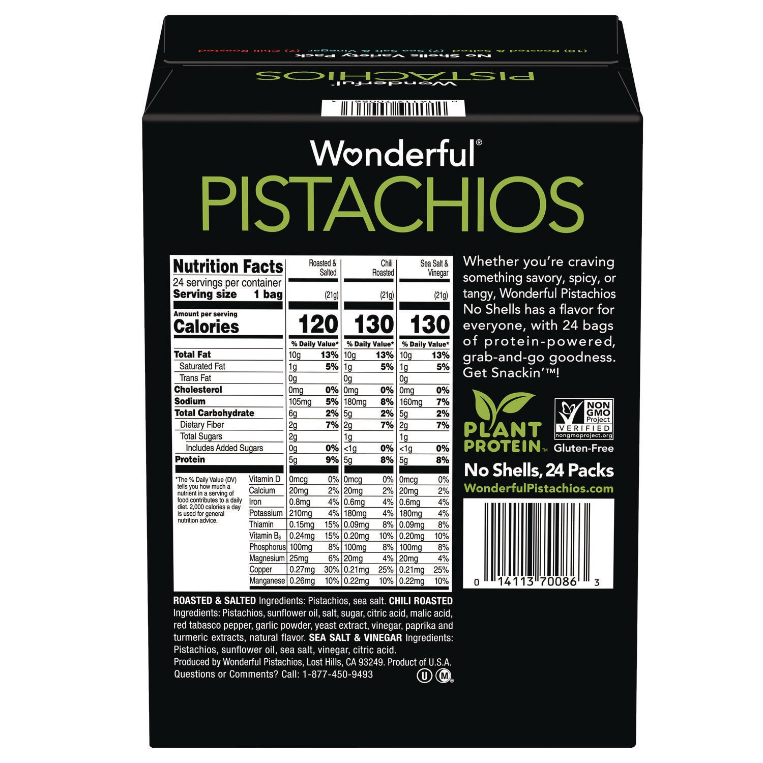 Wonderful No Shells Roasted and Salted Pistachios Variety Pack, Assorted Flavors, 0.75 oz Bag, 24/Carton (PAR70086)