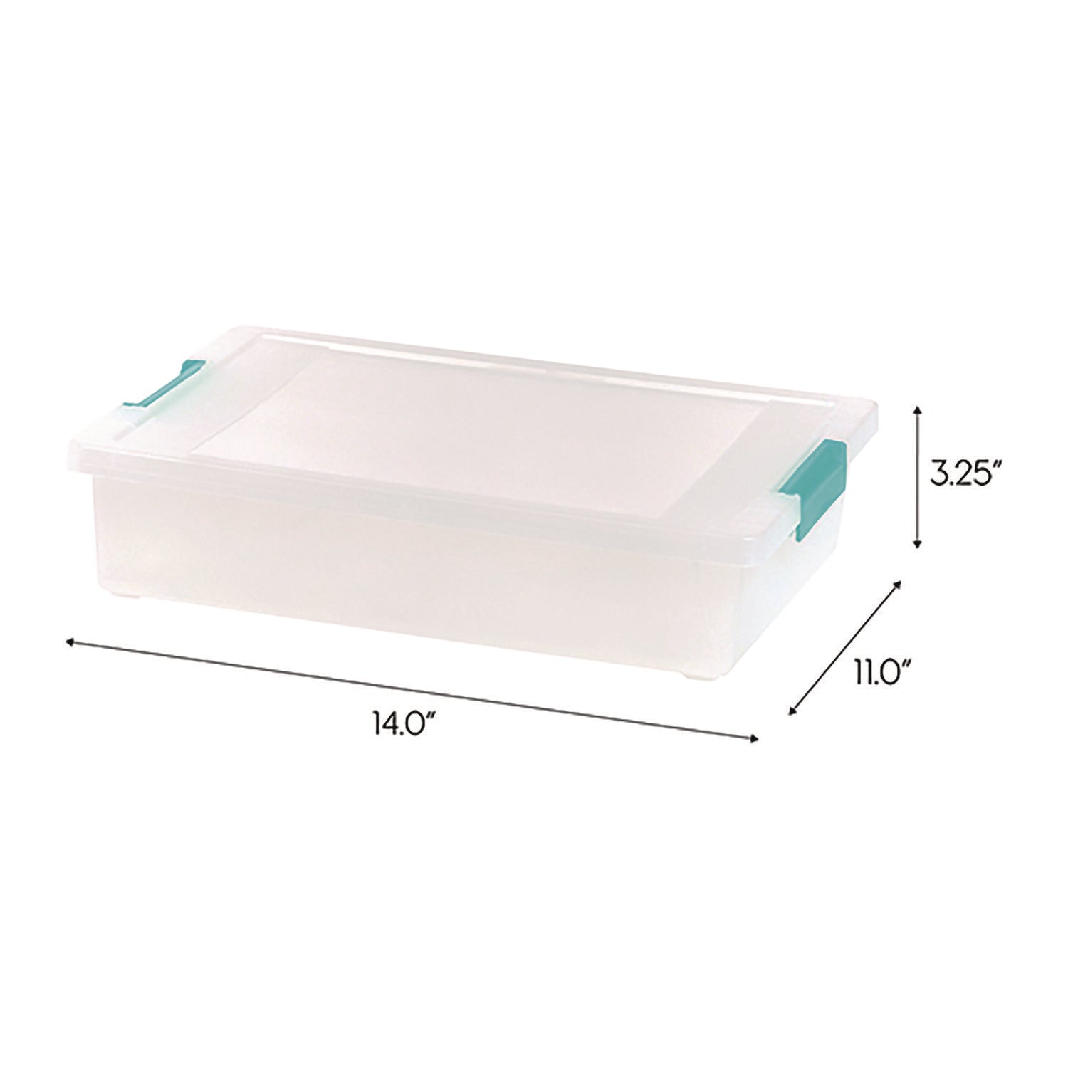Iris Latch Lid Storage Box, 2.3 gal, 14 x 11 x 3.5, Clear Bin/Seafoam Latches (301158)