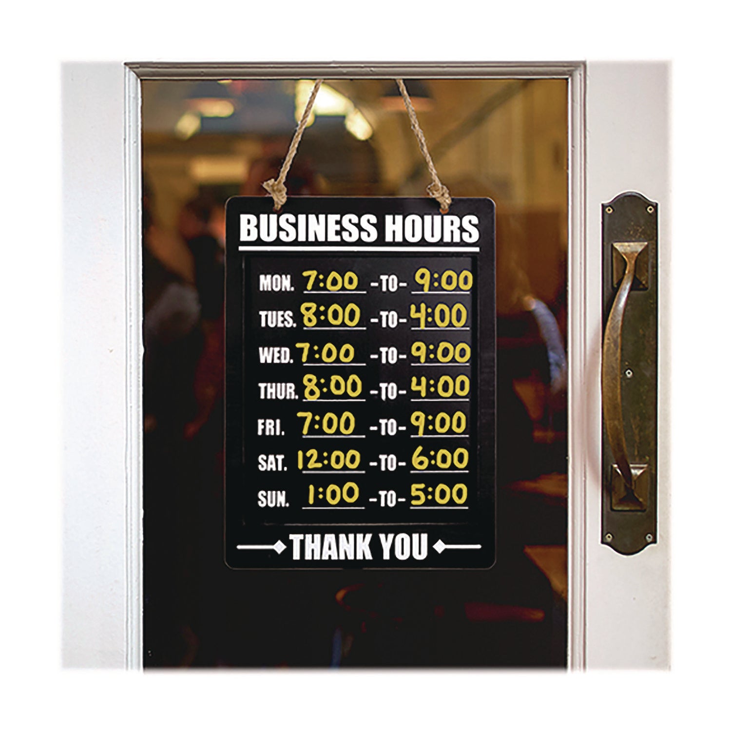 Excello Global Products Business Hours Indoor/Outdoor Hanging Chalkboard, 10 x 0.38 x 20.75, Black/White (EGPHD0311AS)