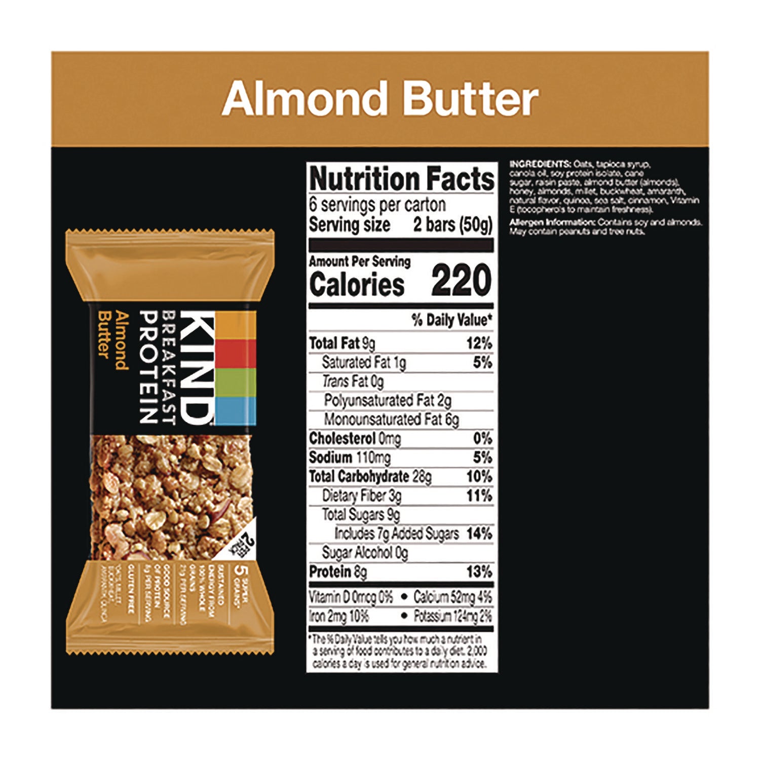 KIND Breakfast Protein Bars, Almond Butter, 1.76 oz Two-Bar Packs, 6/Box (PHW41935)