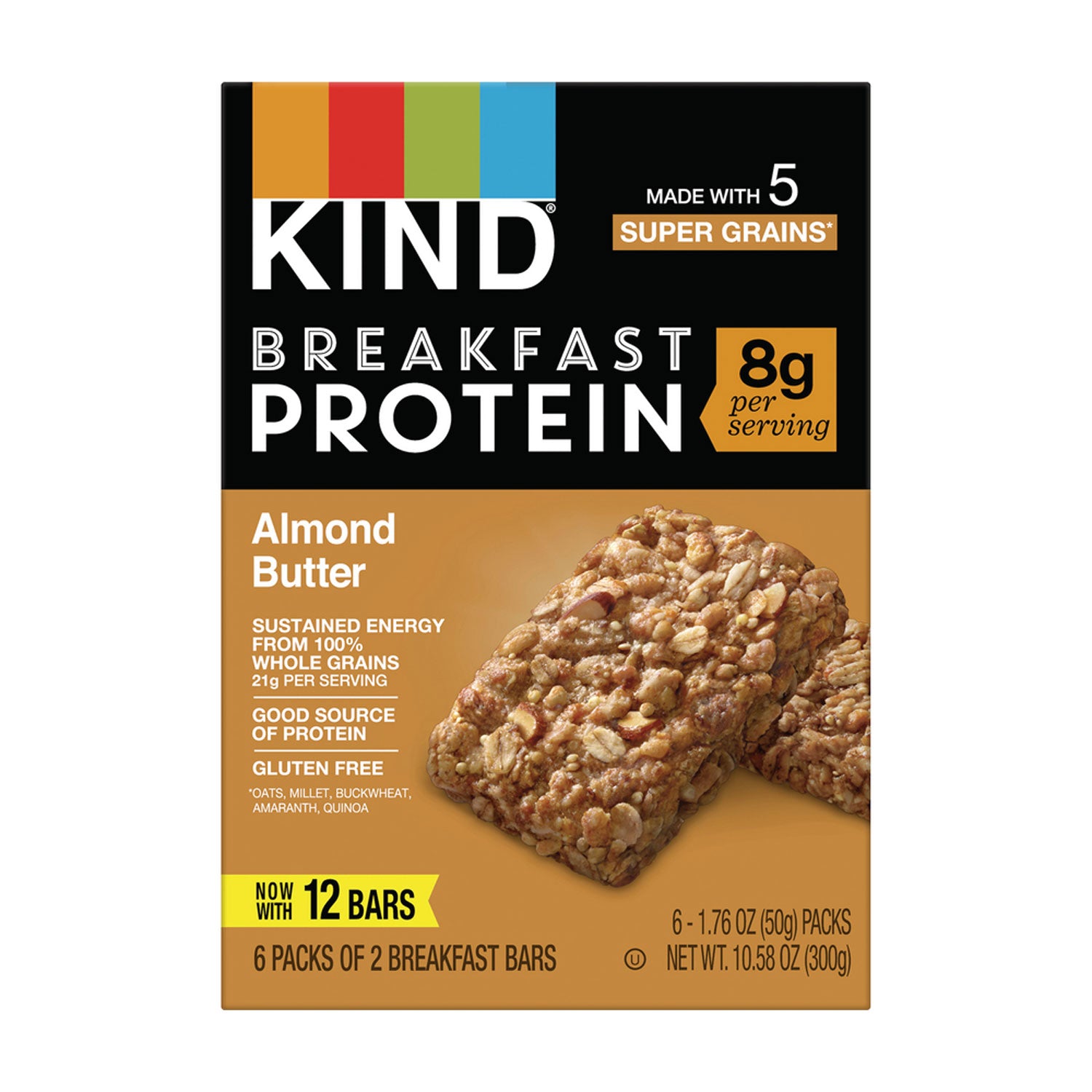 KIND Breakfast Protein Bars, Almond Butter, 1.76 oz Two-Bar Packs, 6/Box (PHW41935)