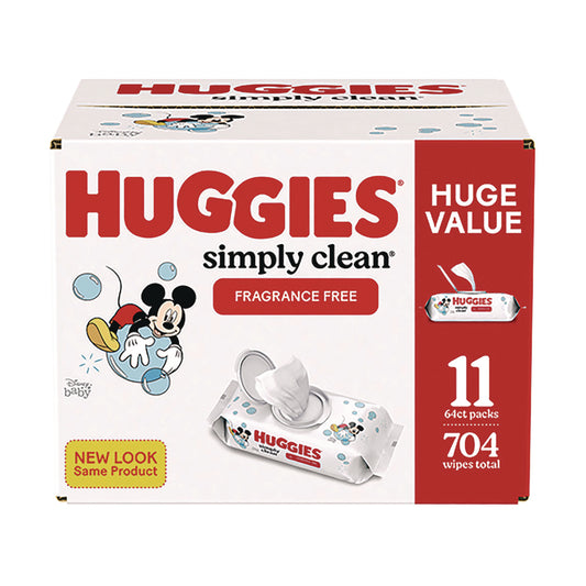 Huggies Simply Clean Fragrance Free Baby Wipes, 64/Pack, 11 Packs/Carton (53611)