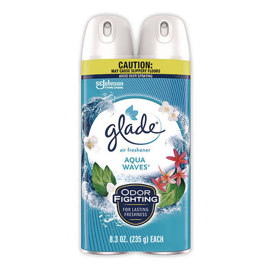 Glade Air Freshener, Aqua Waves Scent, 8.3 oz Aerosol Spray, 2/Pack (357471)