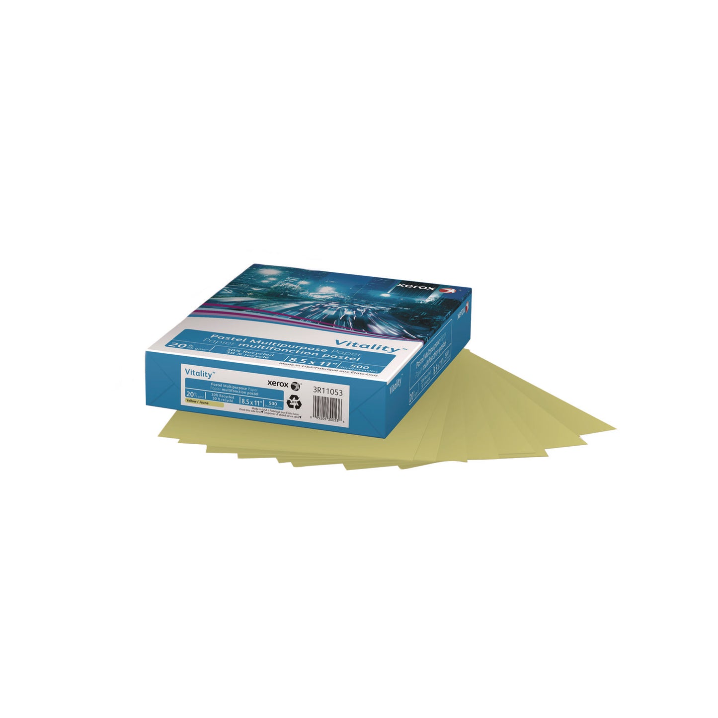 Xerox Multipurpose Pastel Colored Paper, 20 lb Bond Weight, 8.5 x 11, Yellow, 500/Ream (3R11053)