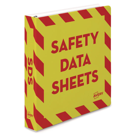 Avery Heavy-Duty Preprinted Safety Data Sheet Binder, 3 Rings, 1.5" Capacity, 11 x 8.5, Yellow/Red (18950)