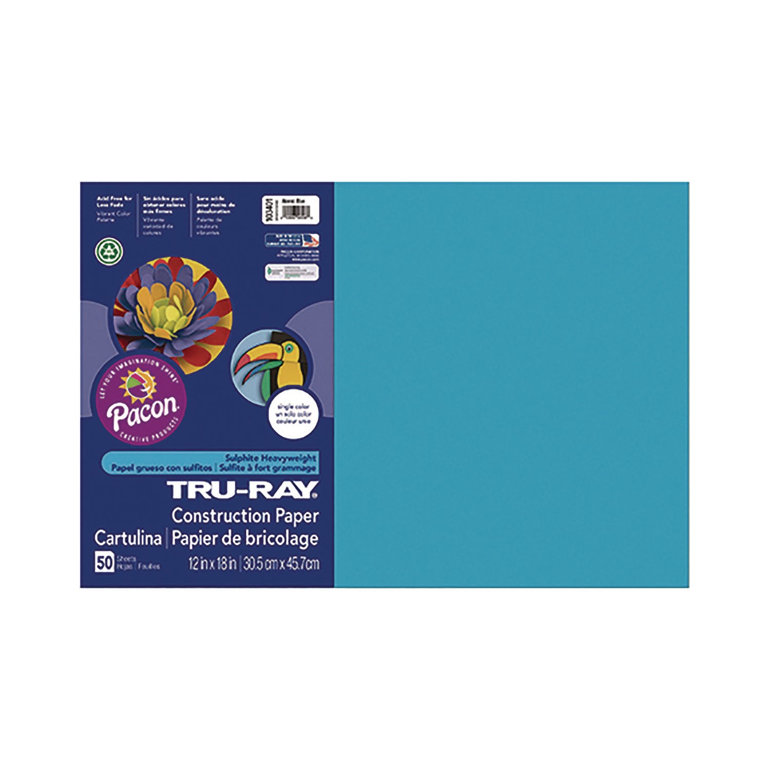 Pacon Tru-Ray Construction Paper, 70 lb Text Weight, 12 x 18, Atomic Blue, 50/Pack (P103401)