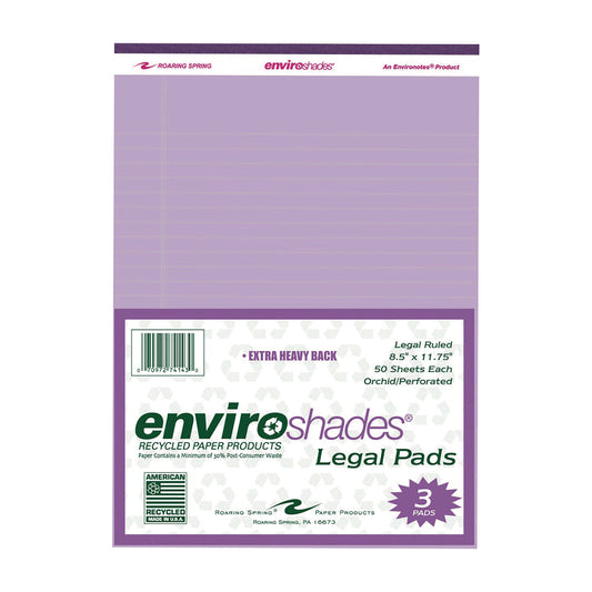 Roaring Spring Enviroshades Legal Notepads, 50 Orchid 8.5 x 11 Sheets, 3/Pack (74143)