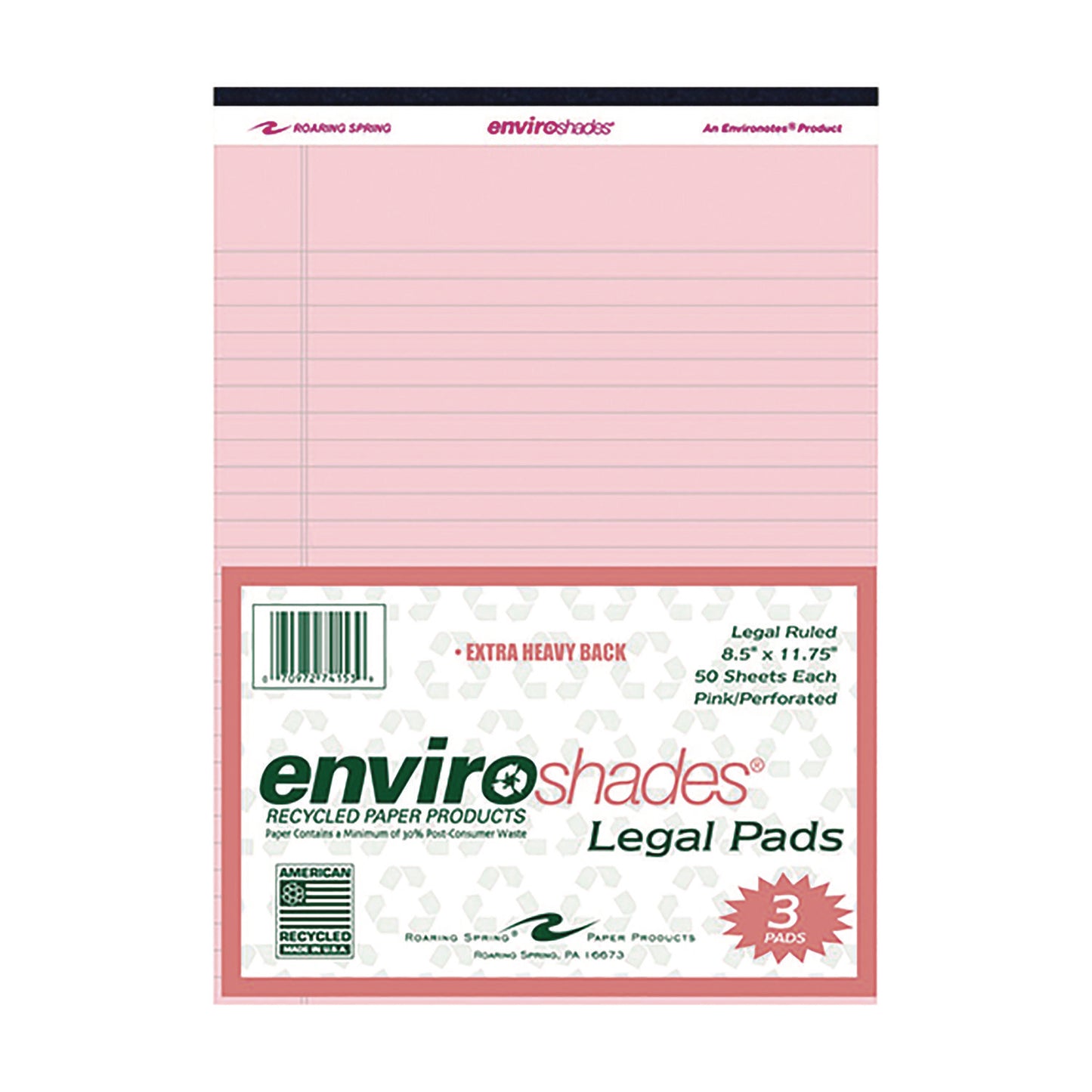 Roaring Spring Enviroshades Legal Notepads, 50 Pink 8.5 x 11 Sheets, 3/Pack (74153)