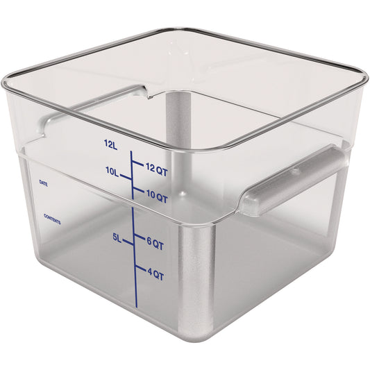 Carlisle Squares Polycarbonate Food Storage Container, 12 qt, 11.13 x 11.13 x 8.25, Clear, Plastic (1195407)