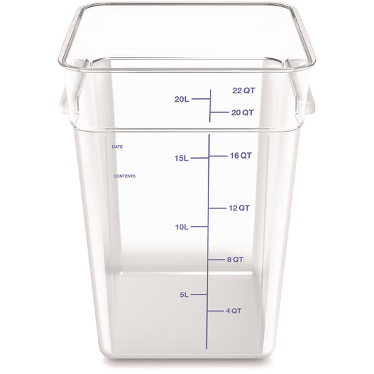 Carlisle Squares Polycarbonate Food Storage Container, 22 qt, 11 13 x 11.13 x 15.72, Clear, Plastic (1195607)