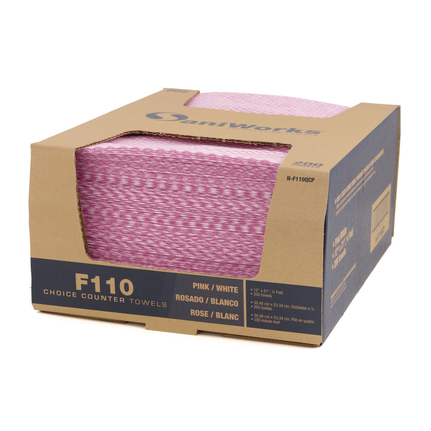 SaniWorks Choice Counter Foodservice Wiper, 1-Ply, 12 x 21, Pink/White, 200/Carton (NF110QCP)