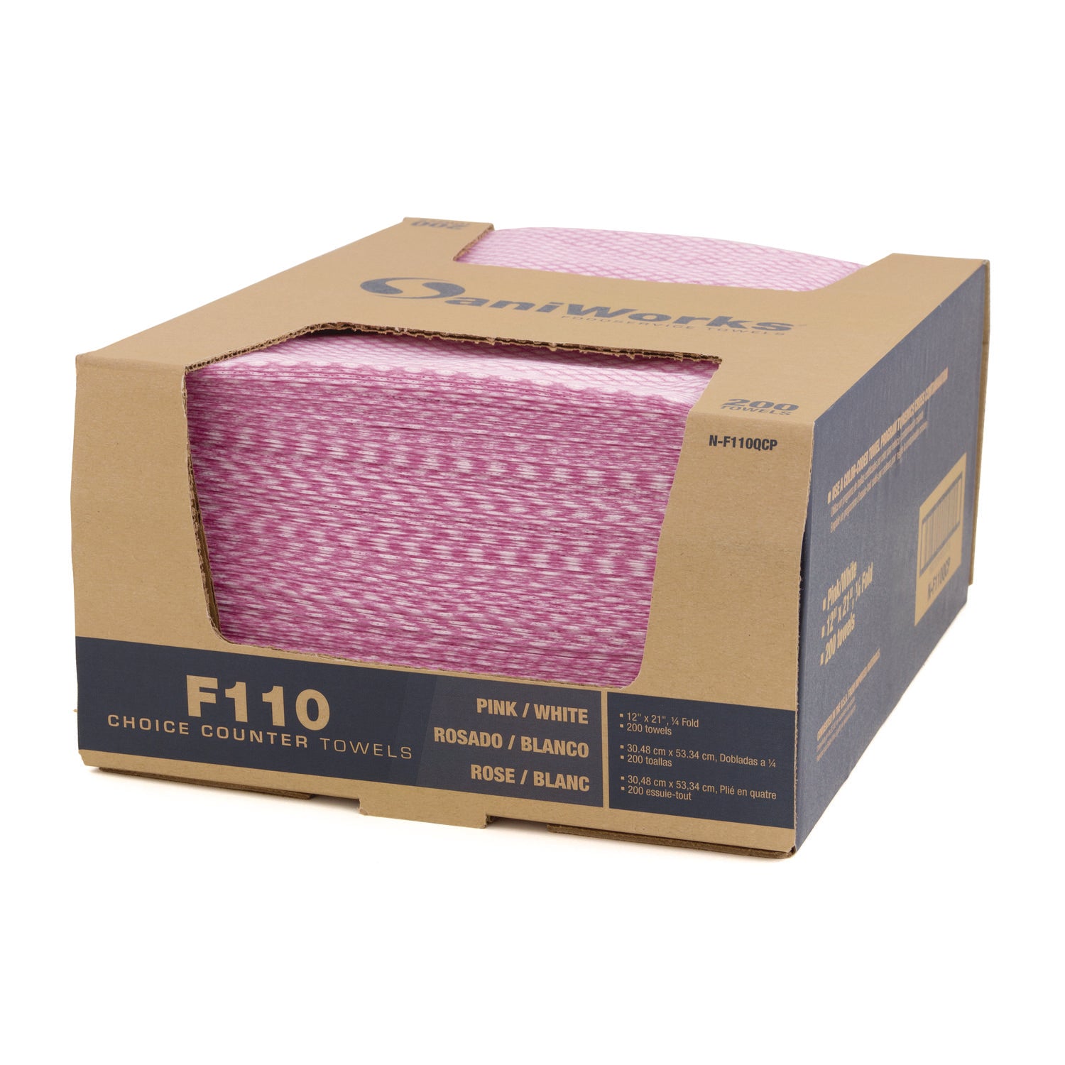 SaniWorks Choice Counter Foodservice Wiper, 1-Ply, 12 x 21, Pink/White, 200/Carton (NF110QCP)