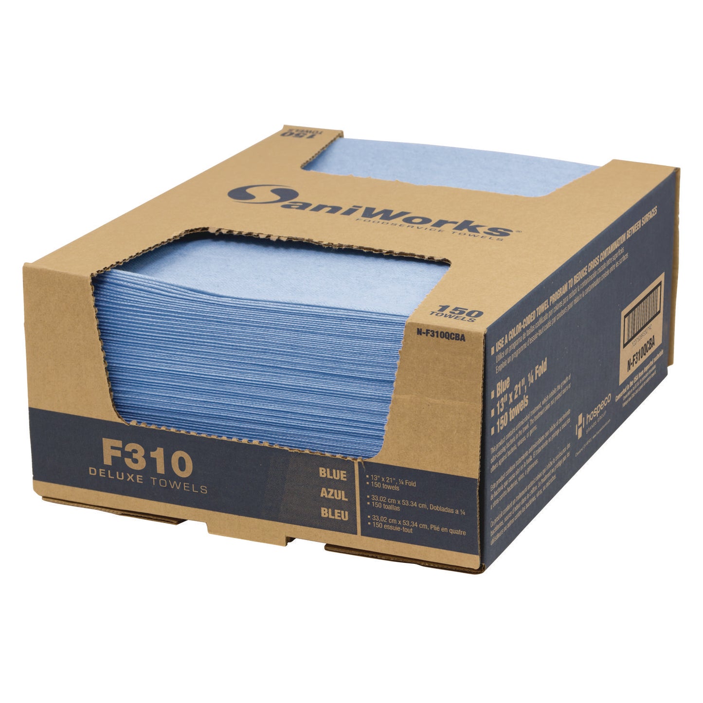 SaniWorks Deluxe Foodservice Wiper, 1-Ply, 13 x 21, Blue, 150/Carton (NF310QCBA)