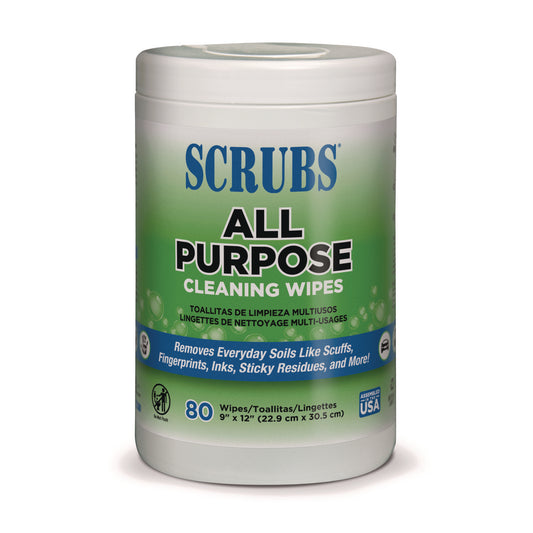 SCRUBS All Purpose Cleaning Wipes, 9 x 12, Citrus Scent, White, 80 Wipes/Canister, 6 Canisters/Carton (96580)