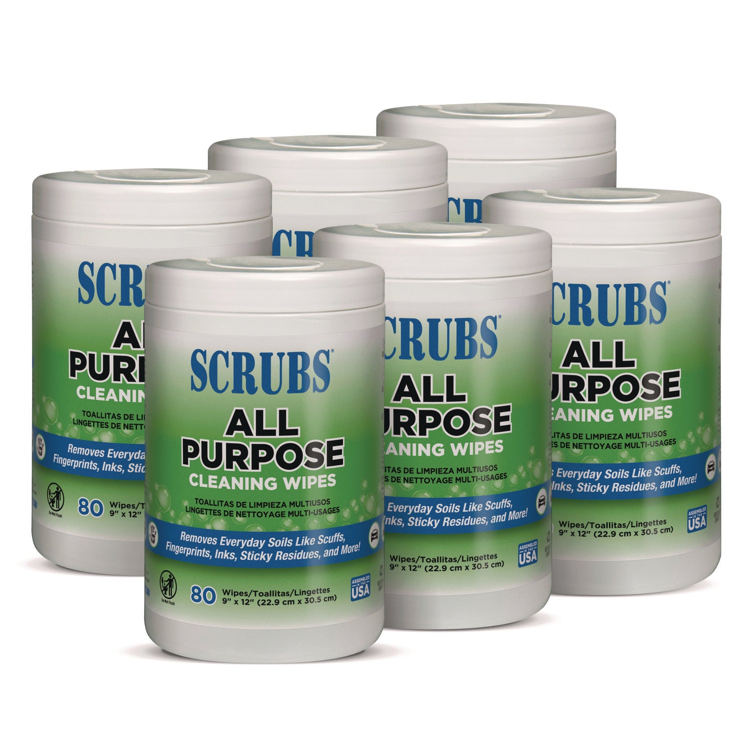 SCRUBS All Purpose Cleaning Wipes, 9 x 12, Citrus Scent, White, 80 Wipes/Canister, 6 Canisters/Carton (96580)