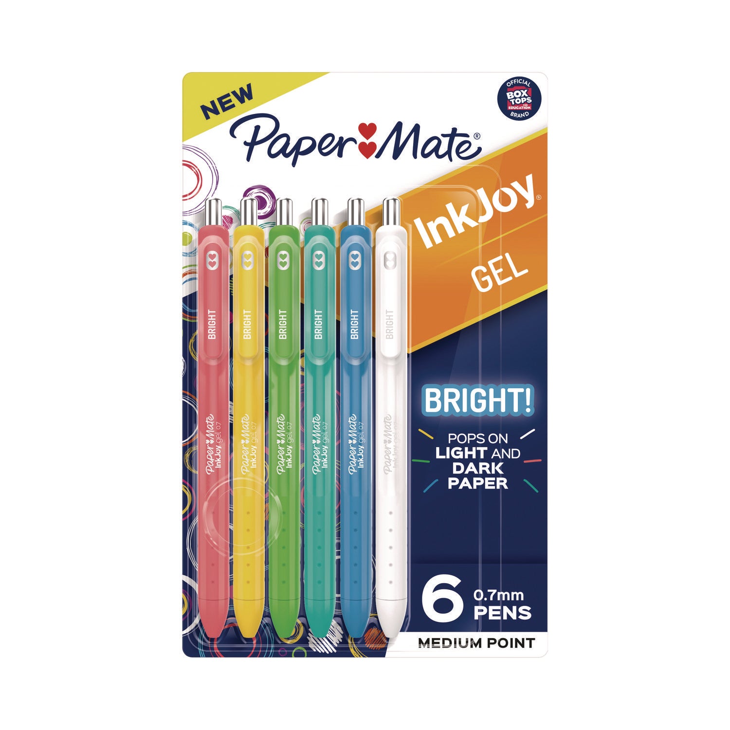 Paper Mate InkJoy Gel Bright Retractable Pen, Medium 0.7 mm, Assorted Ink/Barrel Colors, 6/Pack (2173765)