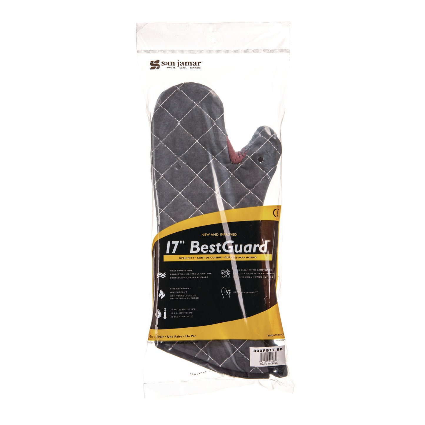 San Jamar Bestguard Oven Mitt, 17", WebGuard Plus Fabric, Black, Pair (800FG17BK)