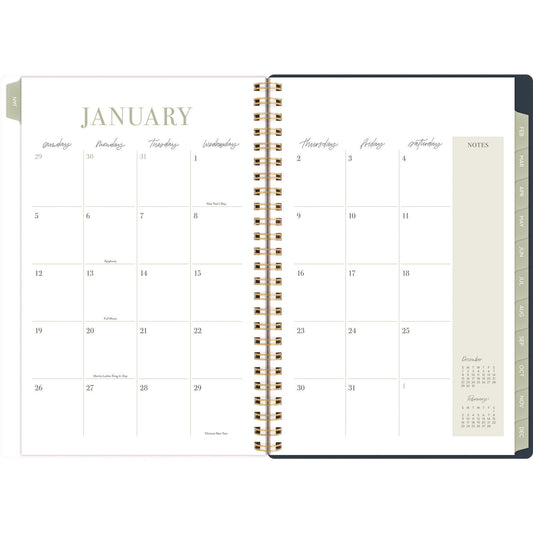 Cambridge Leah Bisch Weekly/Monthly Floral Planner, Floral Artwork, 8.5" x 6.38", Blue/White/Gold Cover, 12-Month (Jan to Dec): 2025 (LB34200)