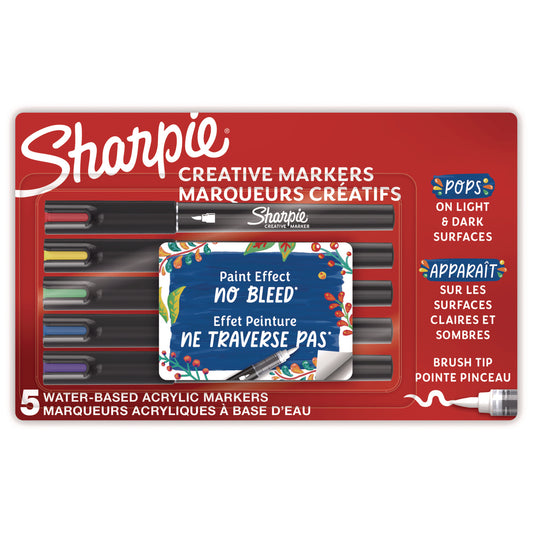 Sharpie Creative Markers, Fine Brush Tip, Assorted Colors, 5/Pack (2196904)