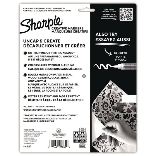 Sharpie Creative Markers, Medium Bullet Tip, Assorted Colors, 12/Pack (2196905)