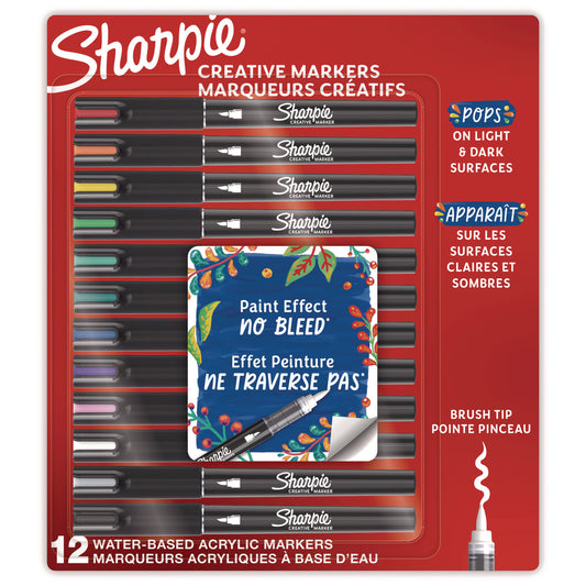 Sharpie Creative Markers, Fine Brush Tip, Assorted Colors, 12/Pack (2196907)