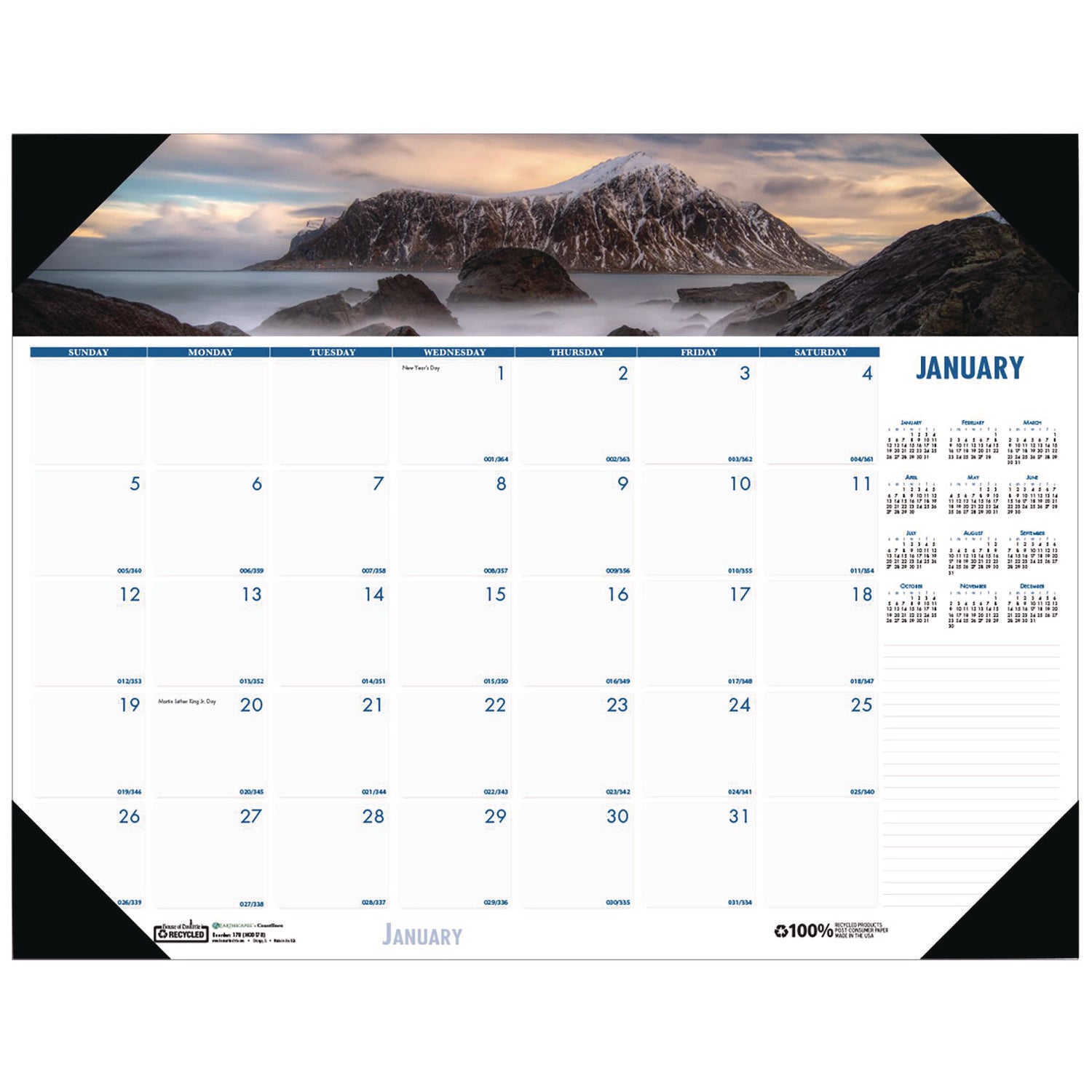 House of Doolittle Earthscapes Recycled Monthly Desk Pad Calendar, Coastlines Photos, 22 x 17, Black Binding/Corners,12-Month (Jan-Dec): 2025 (178)