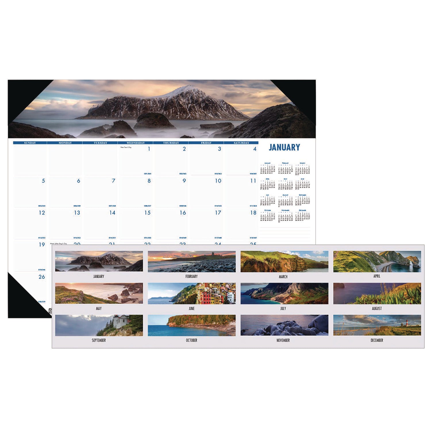 House of Doolittle Earthscapes Recycled Monthly Desk Pad Calendar, Coastlines Photos, 22 x 17, Black Binding/Corners,12-Month (Jan-Dec): 2025 (178)