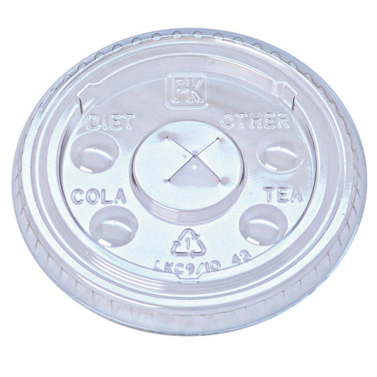 Fabri-Kal Kal-Clear/Nexclear Drink Cup Lids, Flat Lid w/X-Style Straw Slot and Flavor Buttons, Fits 9-10 oz Cold Cups, Clear, 2,500/CT (LKC910)