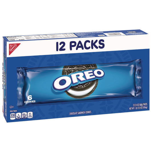 Nabisco Oreo Cookies Single Serve Packs, Chocolate, 2.4 oz Pack, 6 Cookies/Pack, 12 Packs/Box (00470)