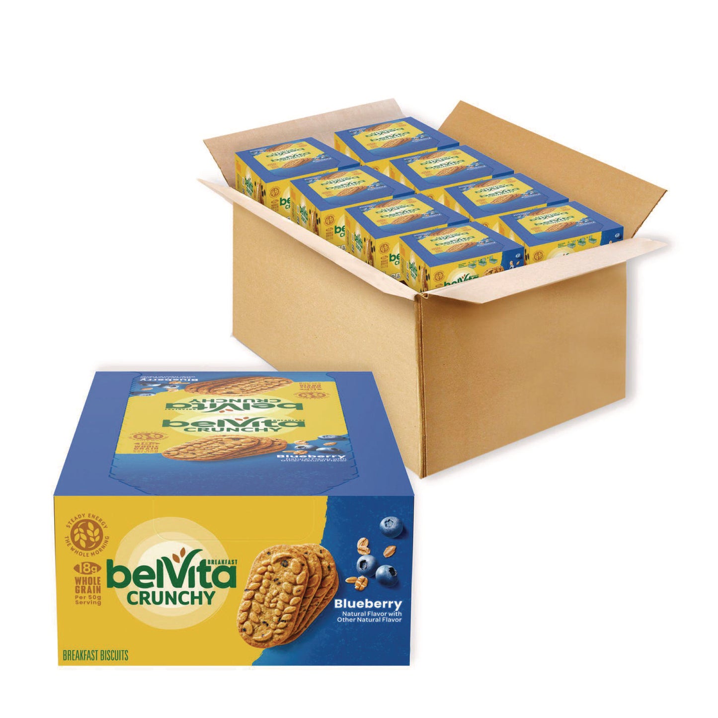 Nabisco belVita Breakfast Biscuits, 1.76 oz Pack, Blueberry, 8 Packs/Box, 8 Boxes/Carton (02908)