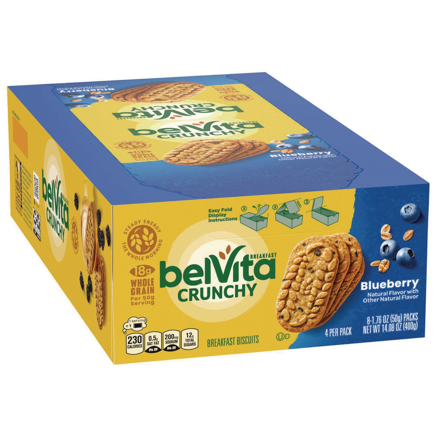 Nabisco belVita Breakfast Biscuits, Blueberry, 1.76 oz Pack, 8/Box (02908BX)