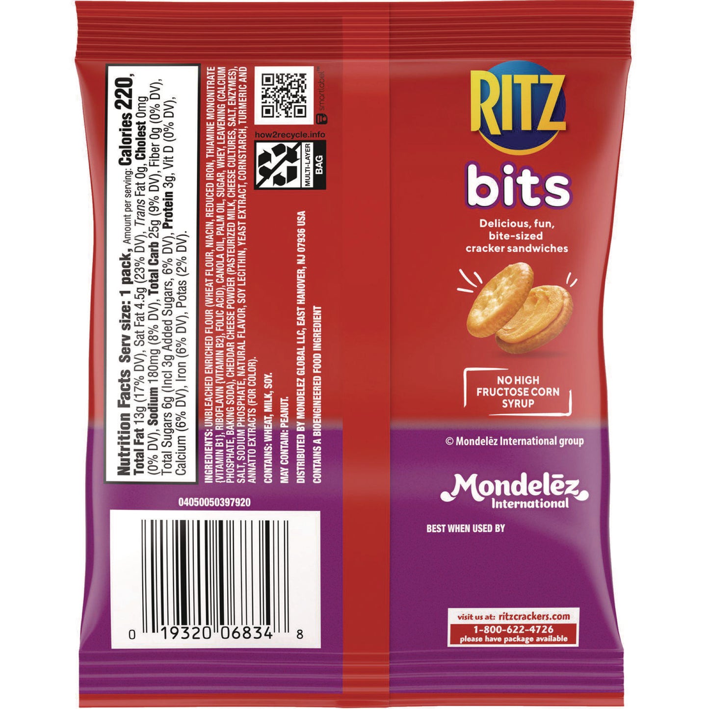 Nabisco Ritz Bits, Cheese, 1.5 oz Packs, 60/Carton (06834)