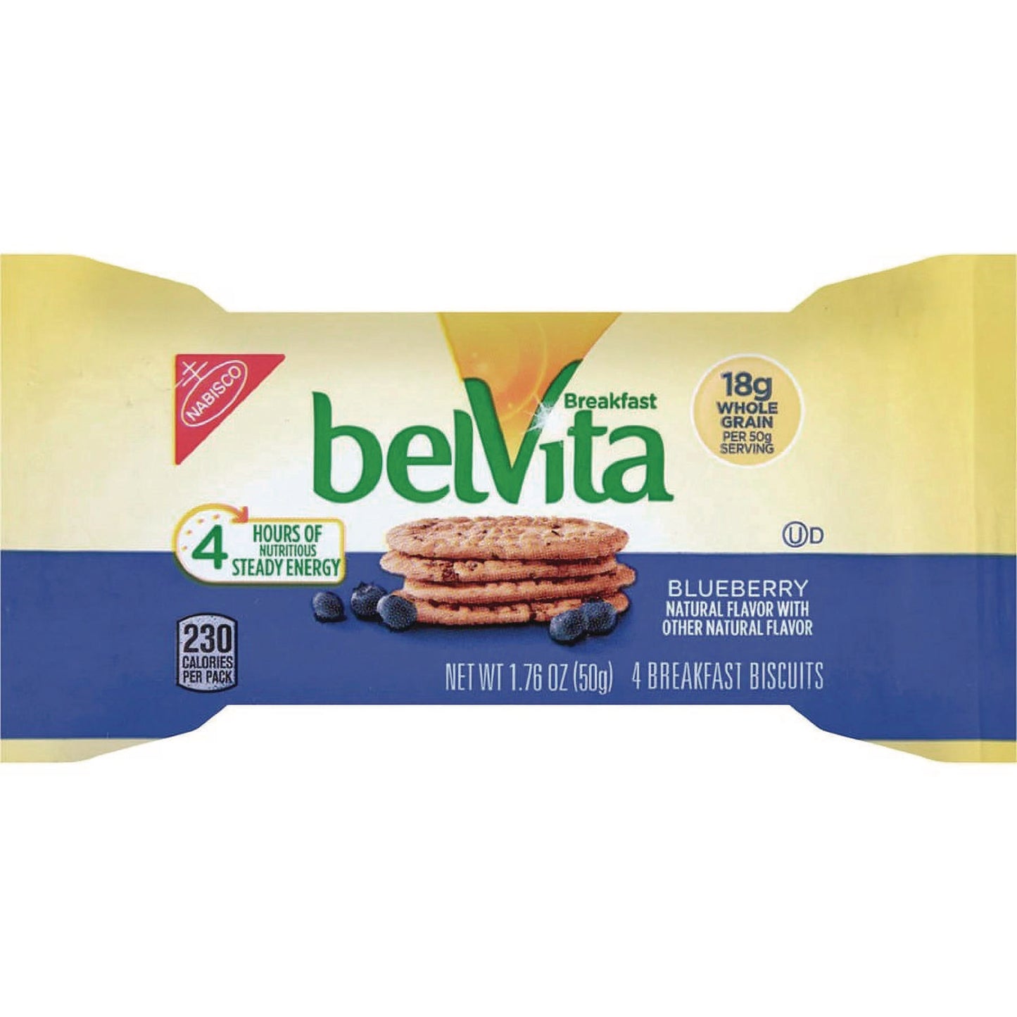 Nabisco belVita Breakfast Biscuits, Blueberry, 1.76 oz Pack, 8/Box (02908BX)