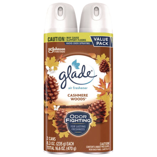 Glade Air Freshener, Cashmere Woods Scent, 8.3 oz Aerosol Can, 2/Pack (346577PK)