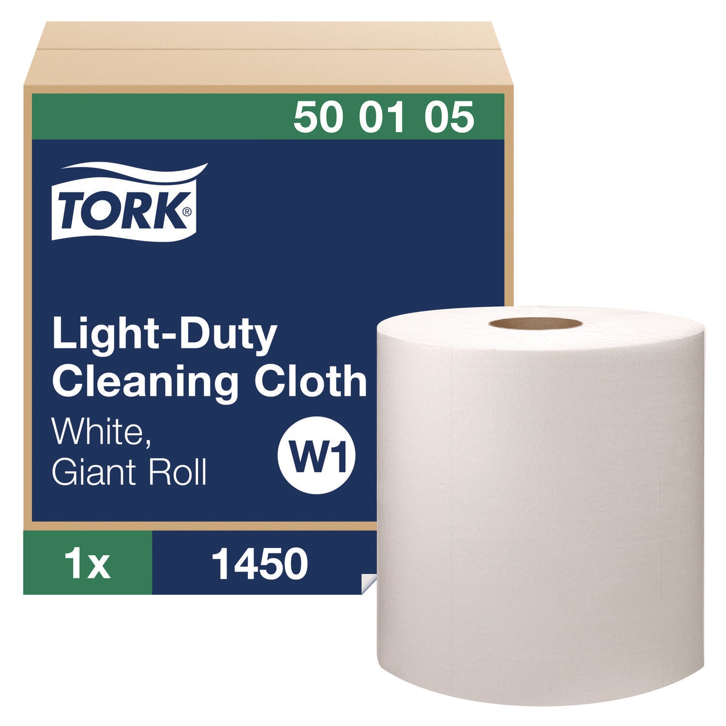 Tork Light Duty Cleaning Cloth, Giant Roll, 1-Ply, 9 x 12.4, White, 1,450 Sheet Roll/Carton (500105)