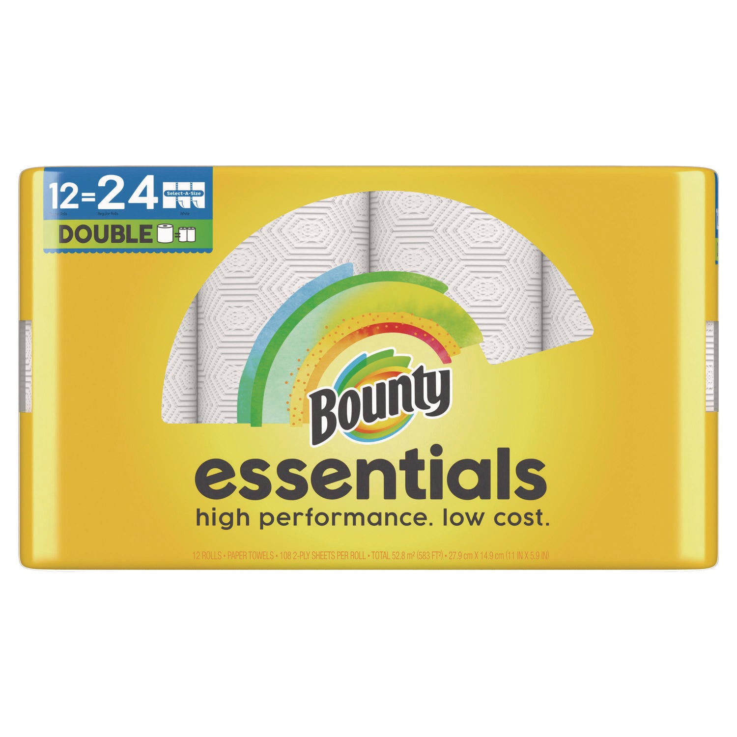 Bounty Essentials Select-A-Size Kitchen Roll Paper Towels, 2-Ply, 108 Sheets/Roll, 12 Rolls/Carton (11093)