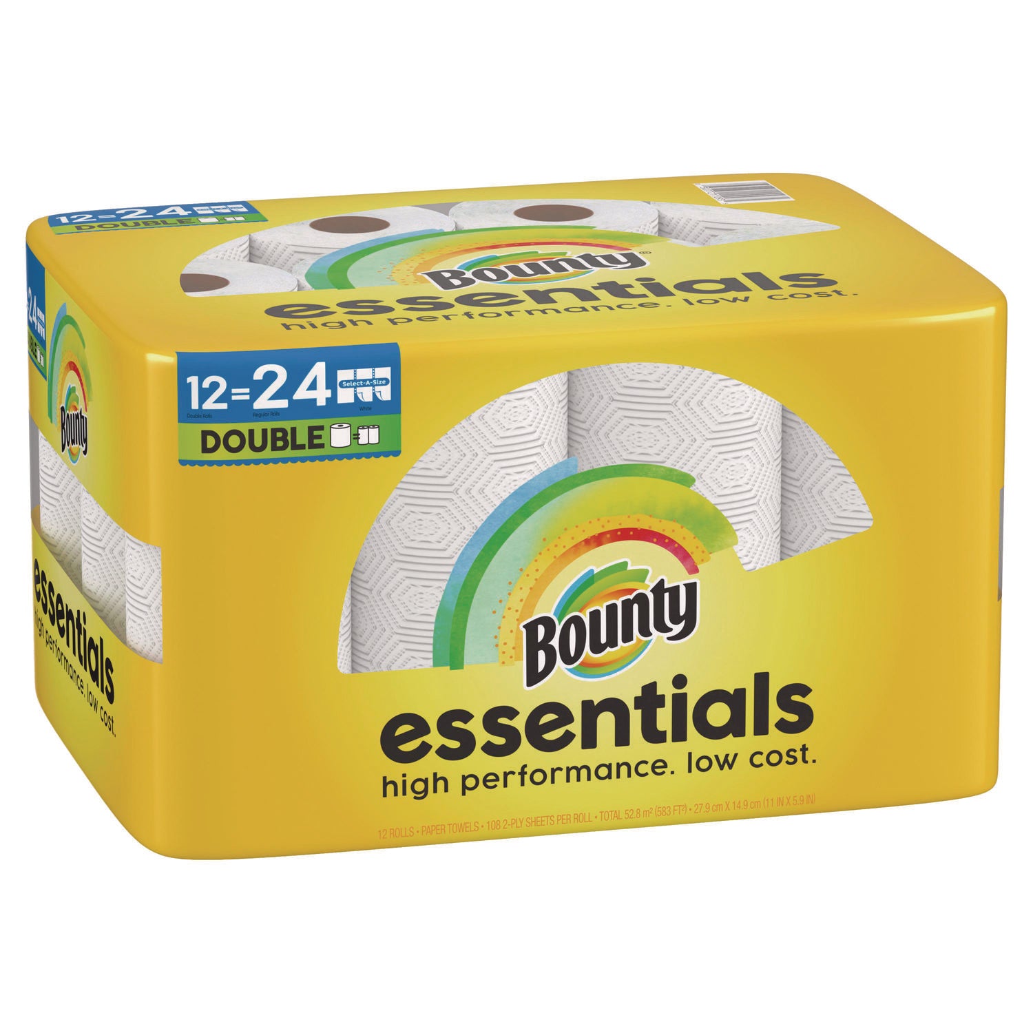 Bounty Essentials Select-A-Size Kitchen Roll Paper Towels, 2-Ply, 108 Sheets/Roll, 12 Rolls/Carton (11093)