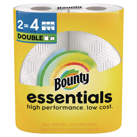 Bounty Essentials Select-A-Size Kitchen Roll Paper Towels, 2-Ply, White, 108 Sheets/Roll, 2/Pack, 8 Packs/Carton (14019)