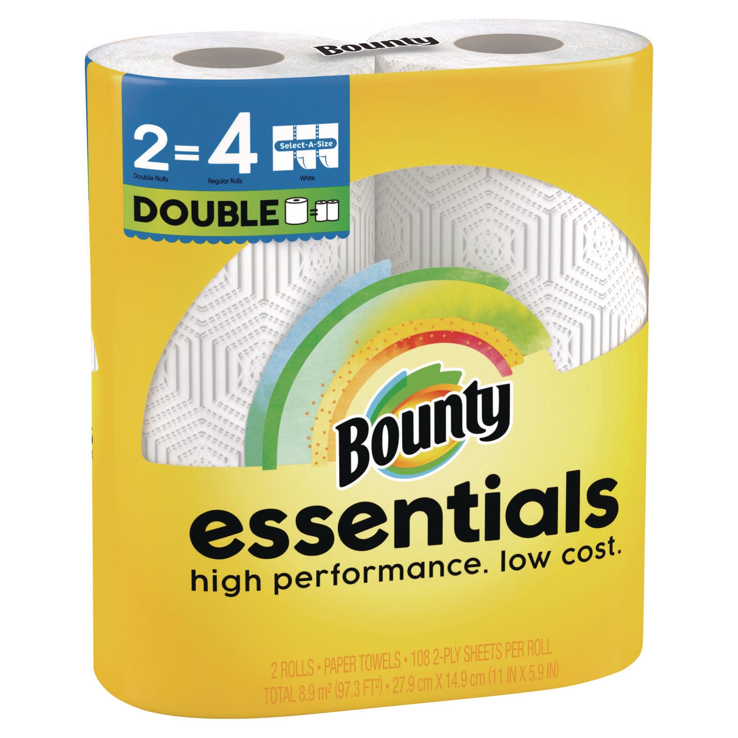 Bounty Essentials Select-A-Size Kitchen Roll Paper Towels, 2-Ply, White, 108 Sheets/Roll, 2/Pack, 8 Packs/Carton (14019)