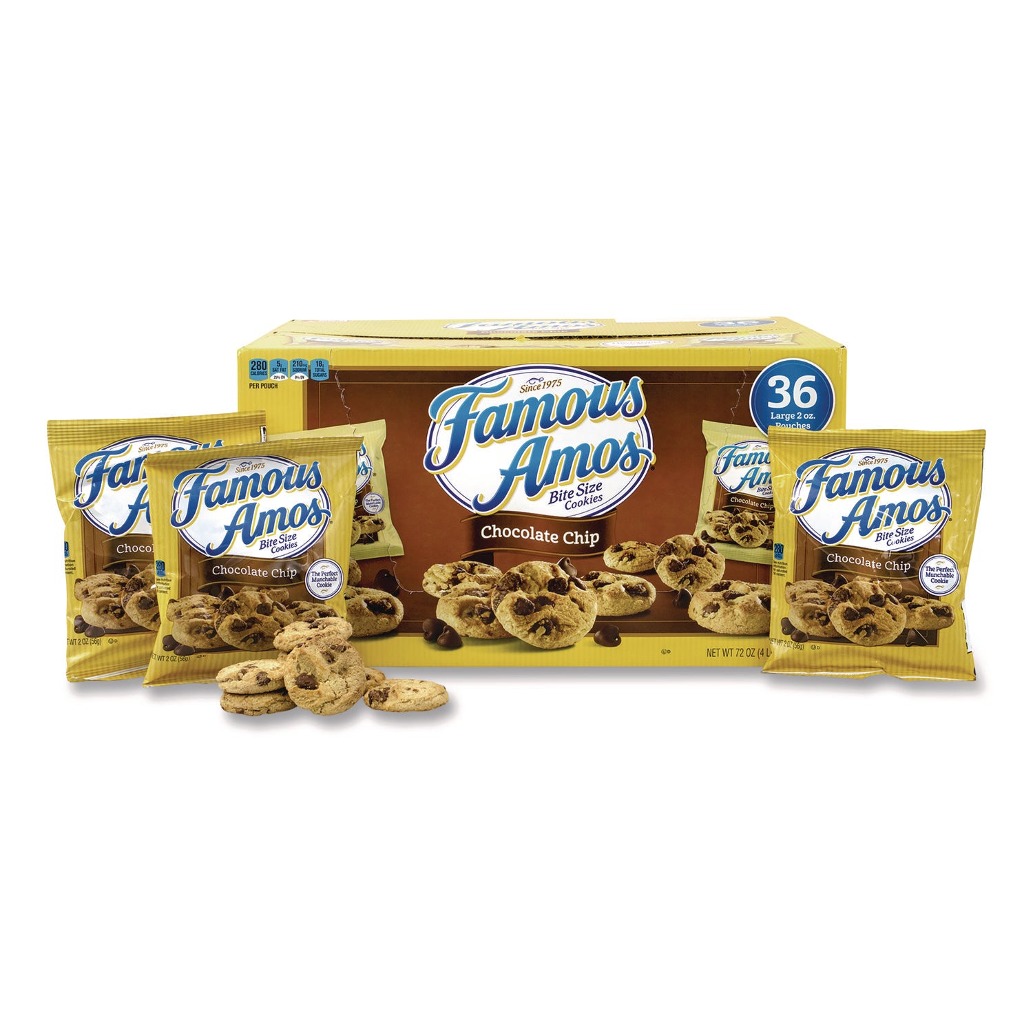 Famous Amos Cookies, Chocolate Chip, 2 oz Bag, 36/Carton (22000424)