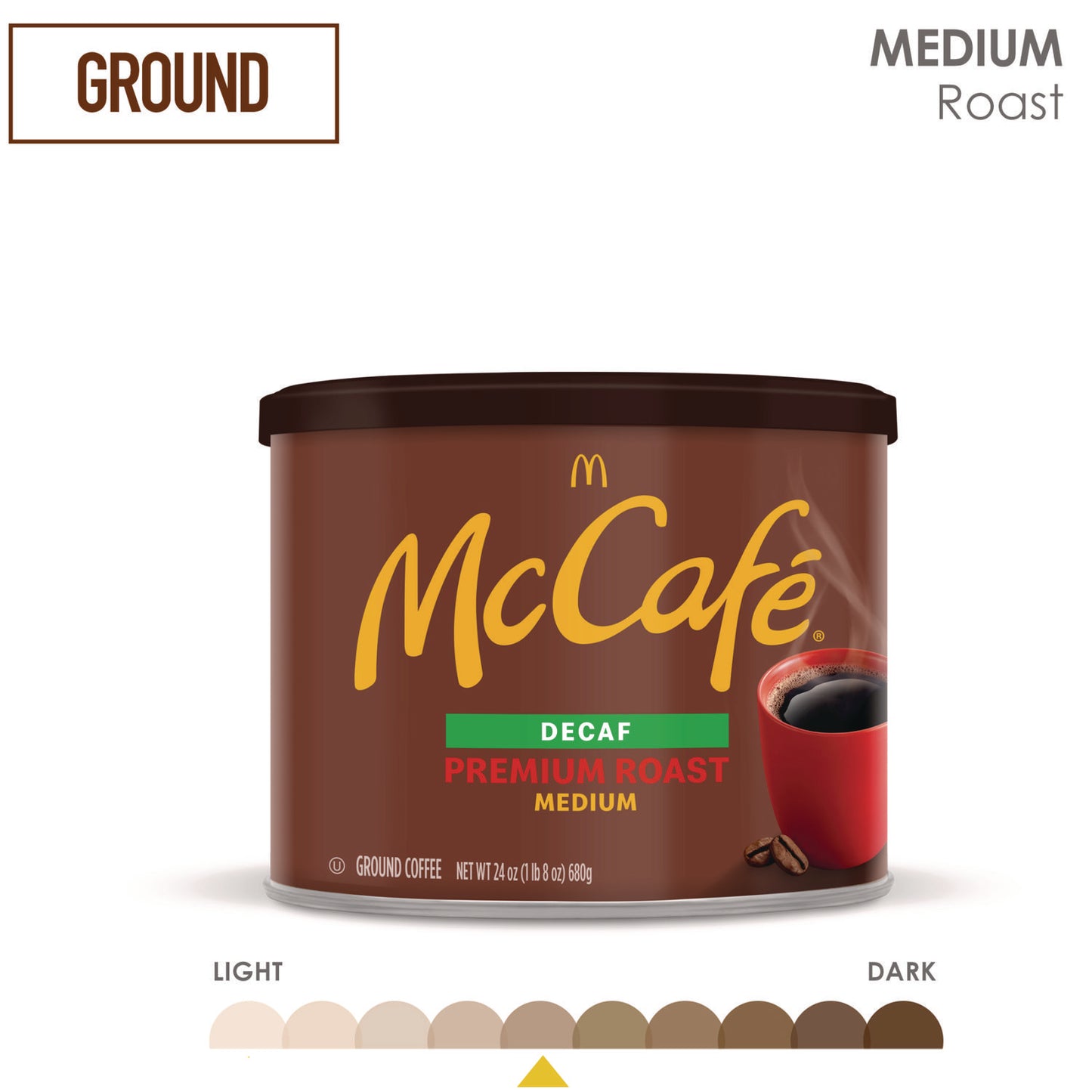 McCafe Ground Coffee, Premium Roast Decaf, 24 oz Can (079737)