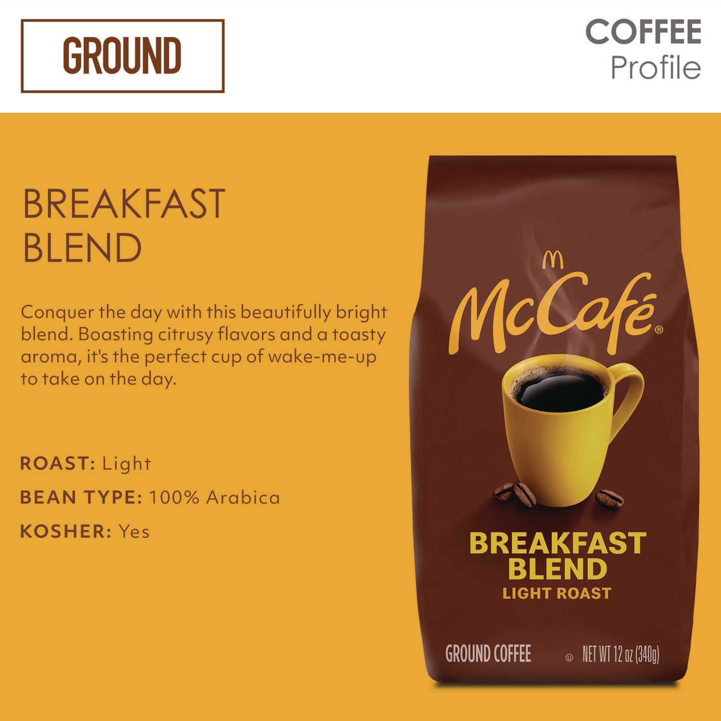 McCafe Ground Coffee, Breakfast Blend, 12 oz Bag (5533EA)