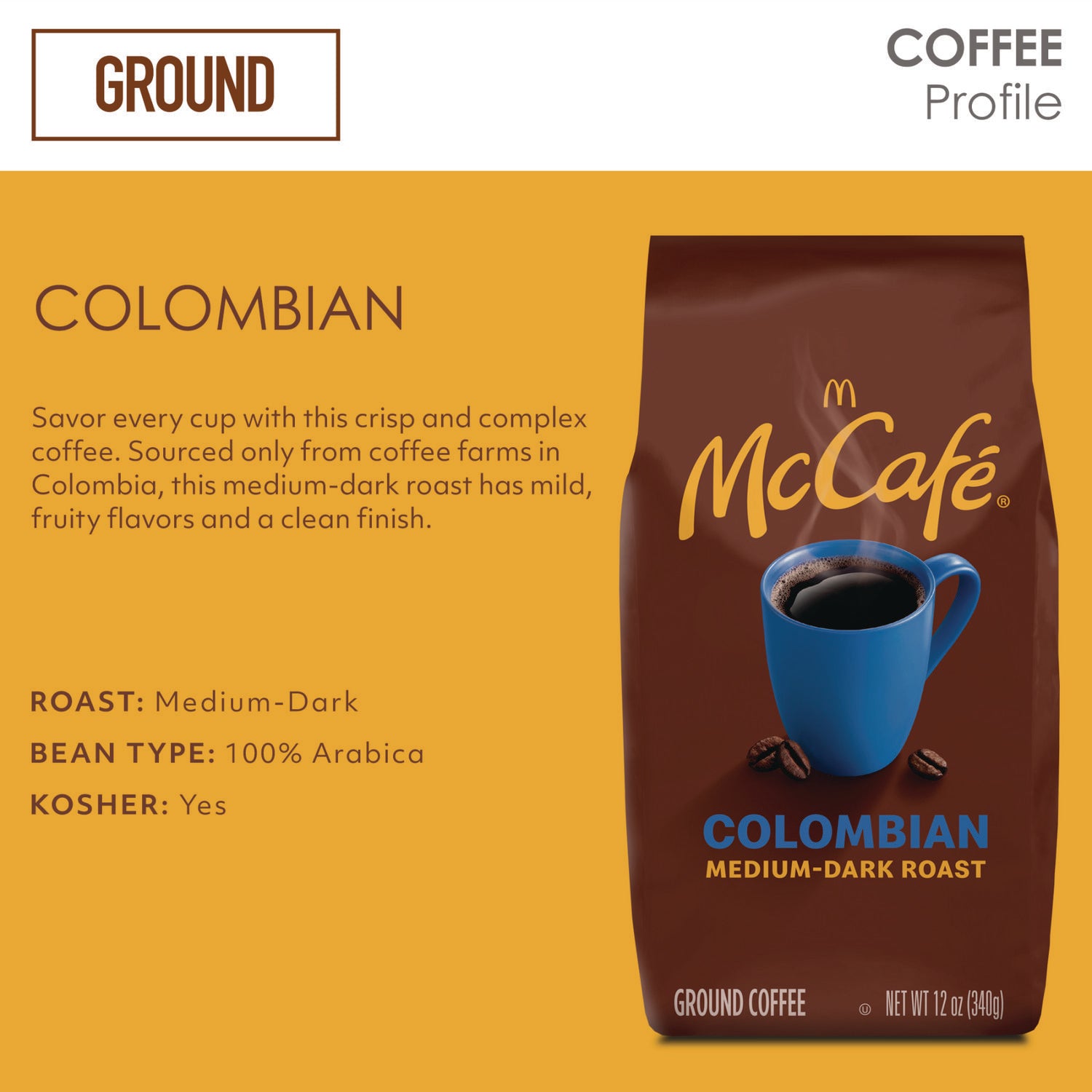 McCafe Ground Coffee, Colombian, 12 oz Bag (6346EA)